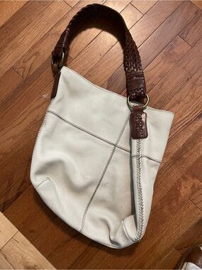 Lucky Brand Cream Leather Hobo with Brown Braided Strap